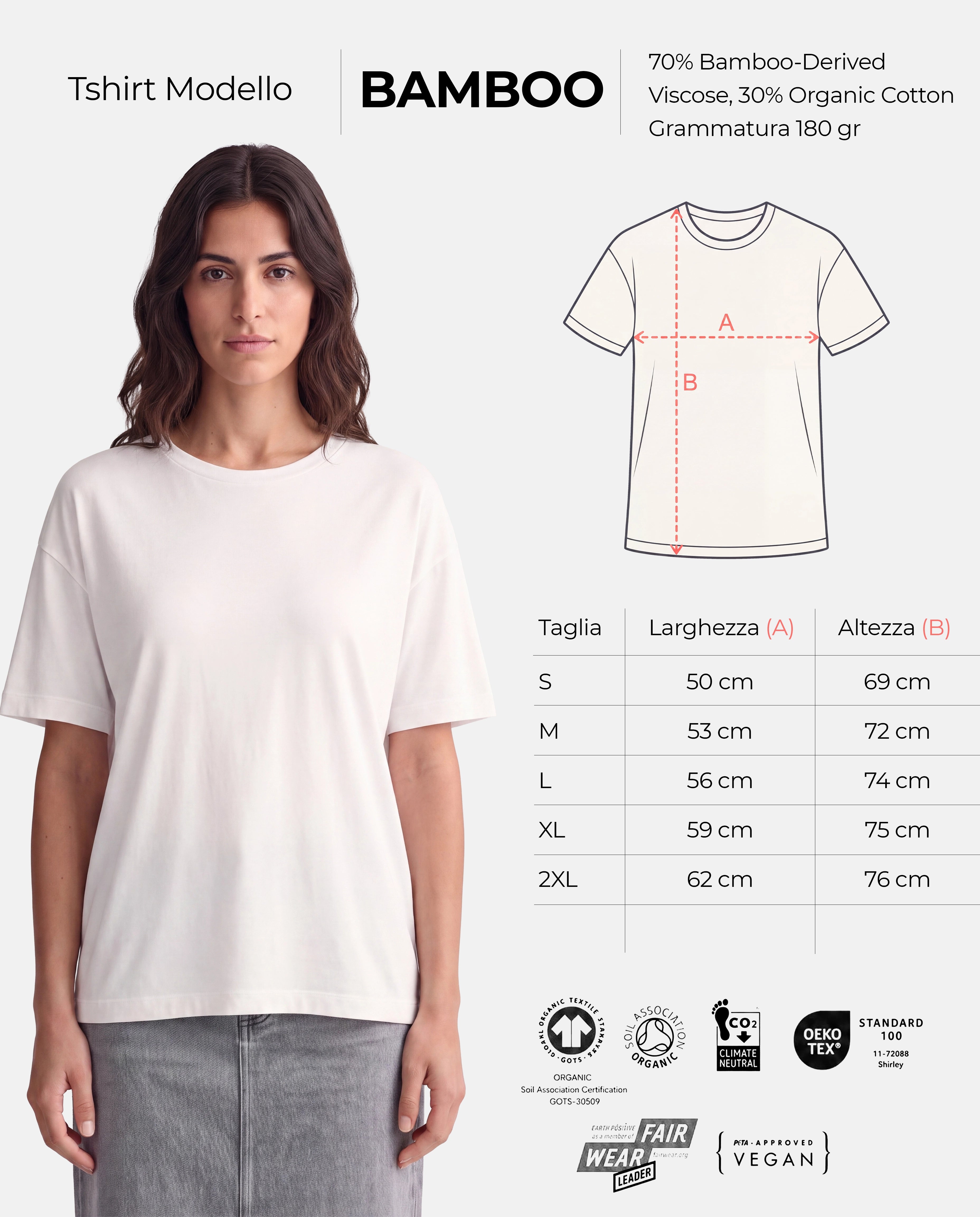 Size guide for Bamboo t-shirt