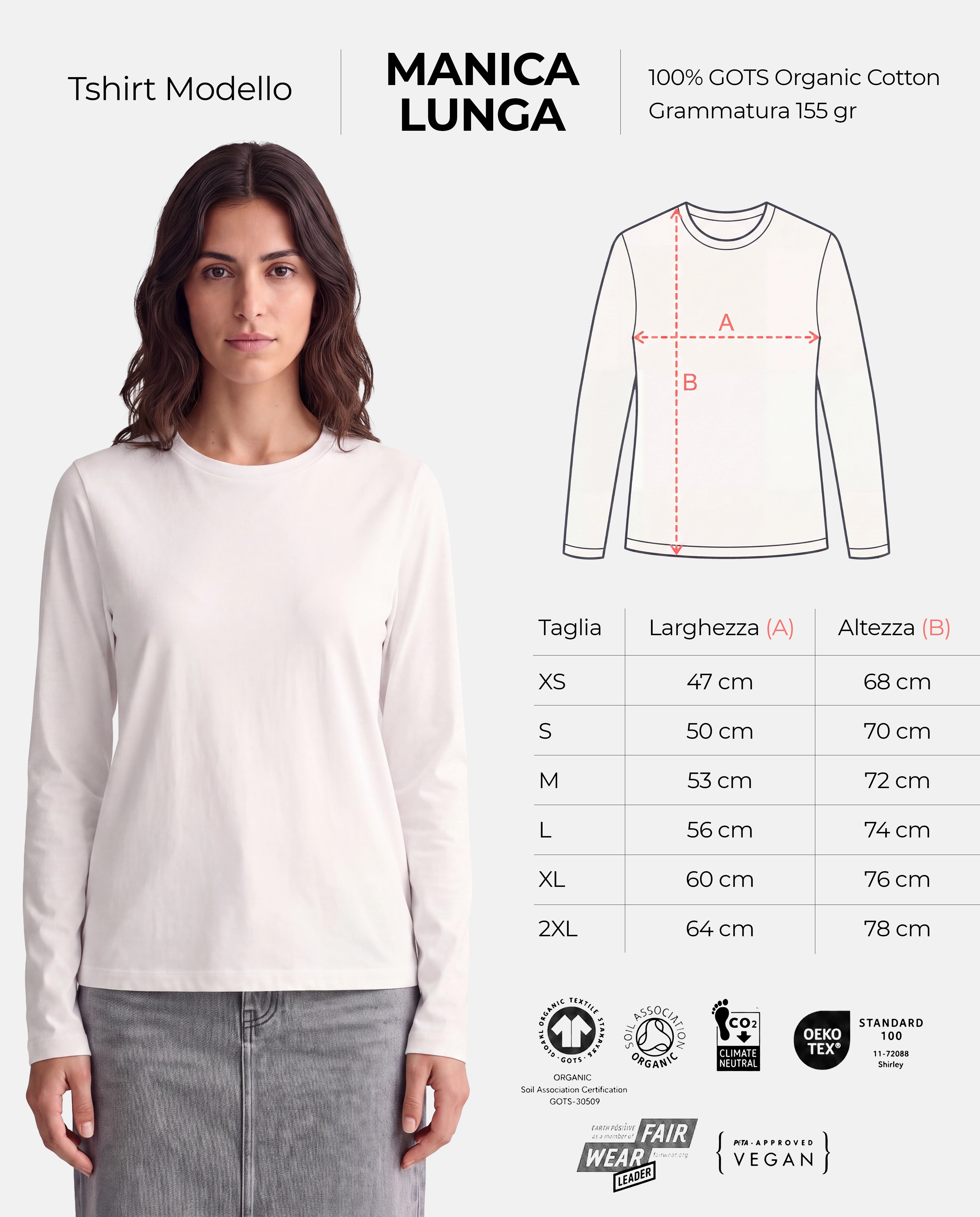 Guida alle taglie t-shirt modello Manica lunga