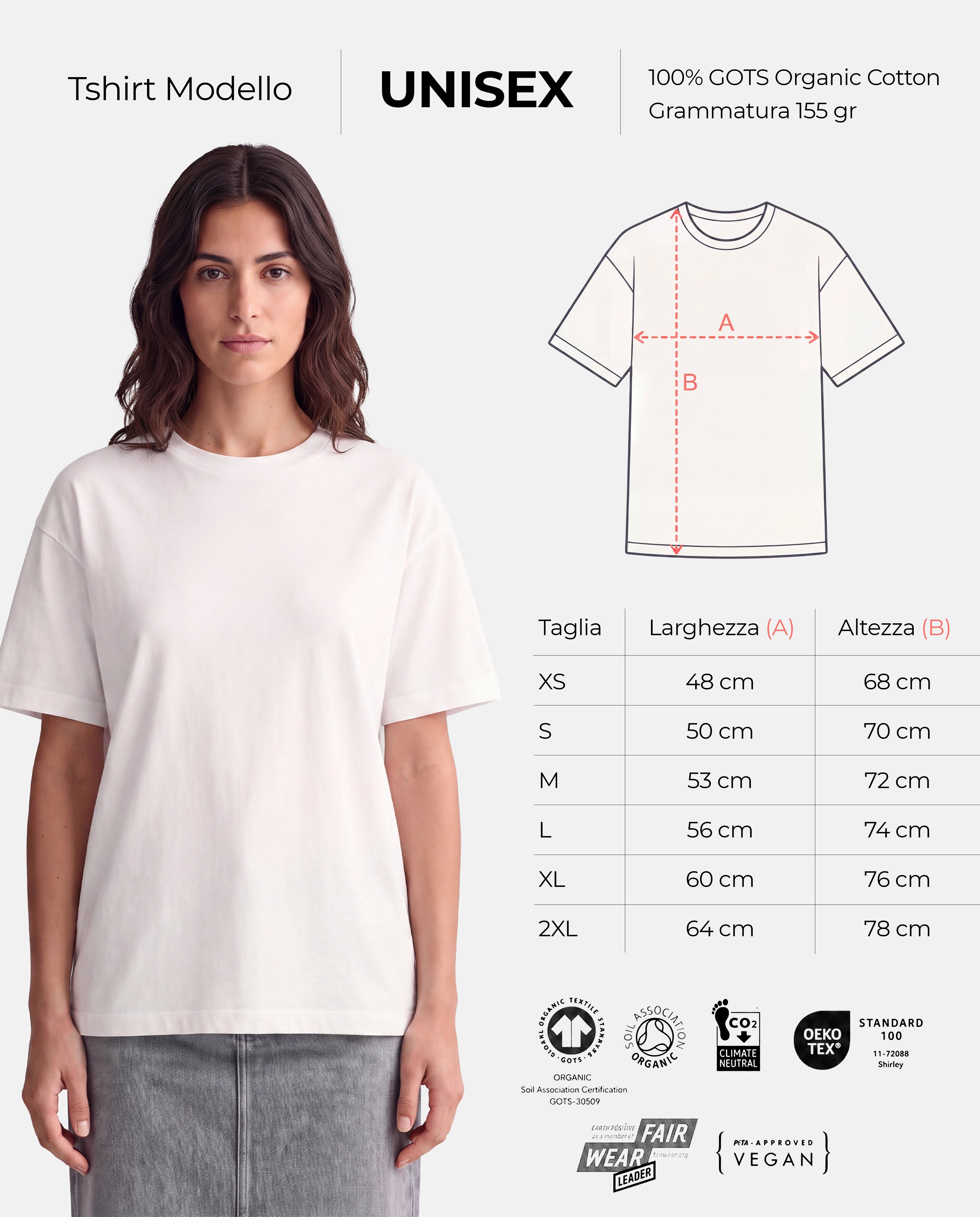 Size guide for Unisex t-shirt